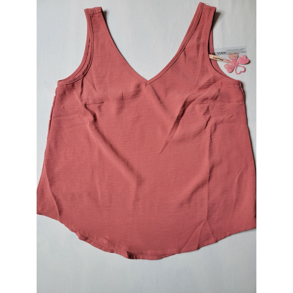 Fancyinn Womens V Neck Tank Top Sleeveless Blouse Terracotta Pink S XS NWT 2111‎